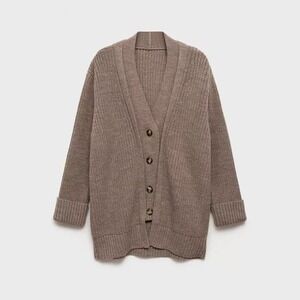 Mango | Oversized Wool Blend Button Knit Sweater Cardigan in Brown